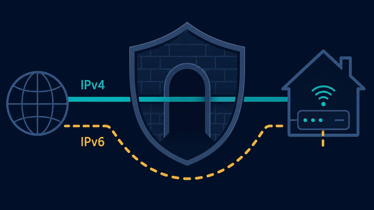 Two network paths, IPv4 and IPv6, leaving a browser on possibly different routes